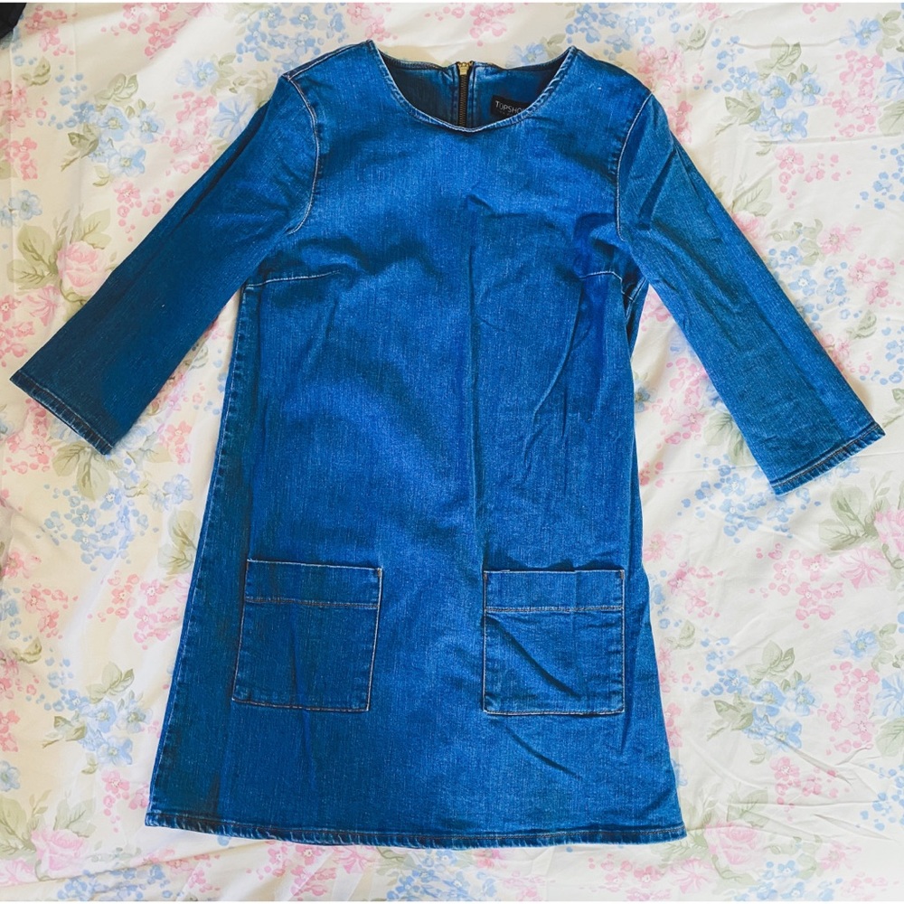 TopShop Mod 3/4 Sleeve Denim Mini Dress Size 4